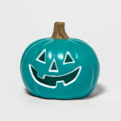 Hyde & EEK! Boutique 9" Light Up Pumpkin with Happy Face Teal Halloween Decorative Prop - Hyde & EEK! Boutique™ 4 Hyde & EEK! Boutique 9" Light Up Pumpkin with Happy Face Teal Halloween Decorative Prop - Hyde & EEK! Boutique™ - Image 2