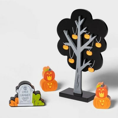 Hyde & EEK! Boutique 4pc Mini Mantel Wood Accessory Tree and Pumpkins Halloween Decorative Prop - Hyde & EEK! Boutique™ 4 Hyde & EEK! Boutique 4pc Mini Mantel Wood Accessory Tree and Pumpkins Halloween Decorative Prop - Hyde & EEK! Boutique™ - Image 2