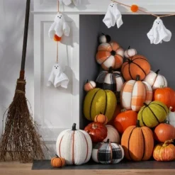 Hyde & EEK! Boutique Harvest Plaid Pumpkin Large Orange and Cream - Hyde & EEK! Boutique™