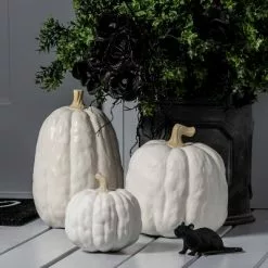 Hyde & EEK! Boutique Falloween Small Sheltered Porch Pumpkin White Halloween Decorative Sculpture - Hyde & EEK! Boutique™