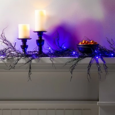 Hyde & EEK! Boutique 6' LED Black Glitter Garland Purple Halloween String Lights with Timer - Hyde & EEK! Boutique™ 4 Hyde & EEK! Boutique 6' LED Black Glitter Garland Purple Halloween String Lights with Timer - Hyde & EEK! Boutique™ - Image 2