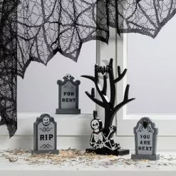 Hyde & EEK! Boutique 4pc Mini Mantel Wood Tree with Gravestones Halloween Decorative Prop - Hyde & EEK! Boutique™