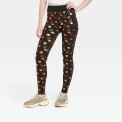 Hyde & EEK! Boutique Women's Foil Print Pumpkin Seamless Fleece Lined Leggings - Hyde & EEK!™ Boutique Black/Orange -Hyde & EEK! Shop unnamed file 404