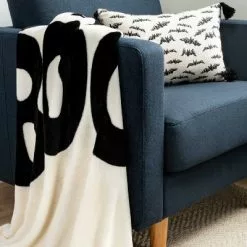 Hyde & EEK! Boutique 'Hey Boo' Printed Plush Throw Blanket Ivory/Black - Hyde & EEK! Boutique™