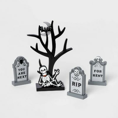Hyde & EEK! Boutique 4pc Mini Mantel Wood Tree with Gravestones Halloween Decorative Prop - Hyde & EEK! Boutique™ 4 Hyde & EEK! Boutique 4pc Mini Mantel Wood Tree with Gravestones Halloween Decorative Prop - Hyde & EEK! Boutique™ - Image 2